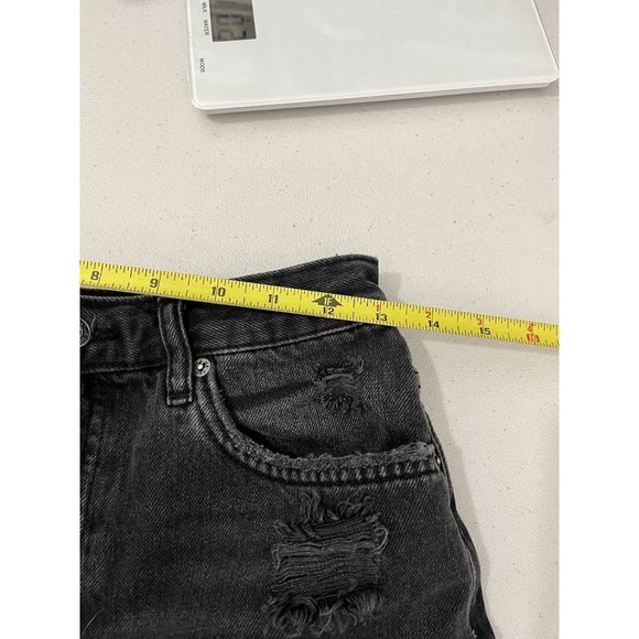 We The Free Distressed High Waist Denim Shorts Women 25 Black Wash Button Fly - Picture 10 of 15